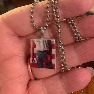 Set of 2 Bruce Springsteen Born in the USA Scrabble Necklaces.